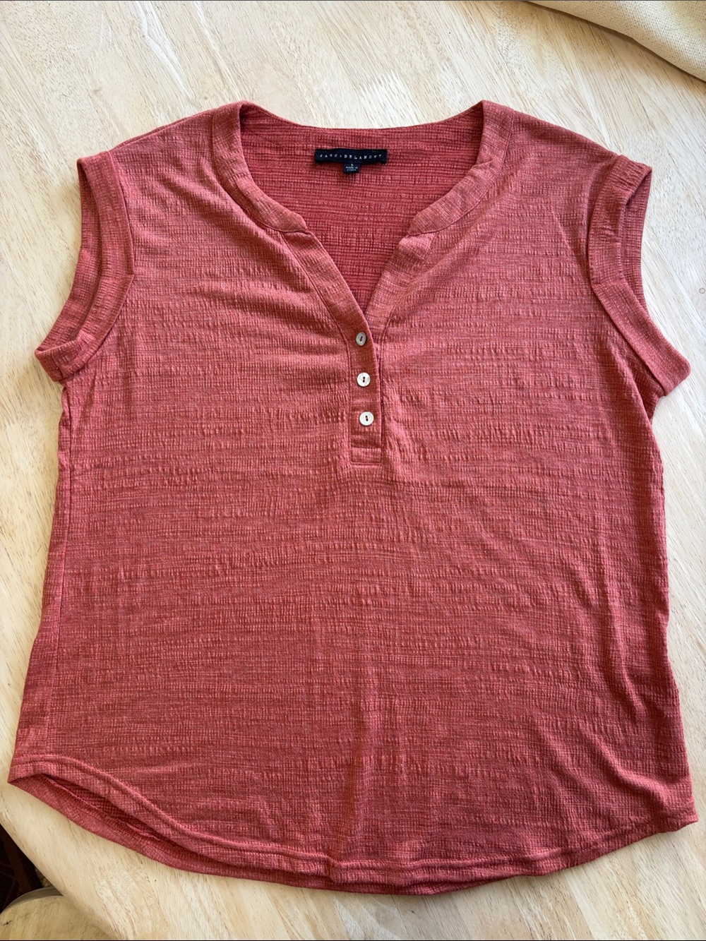 Jane and Delancey Coral Rust Cap-Sleeve Henley Top